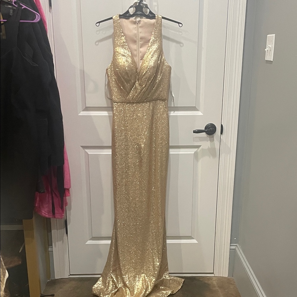 Bari Jay Glittering Gold Sleeveless V-Neck Maxi Dress